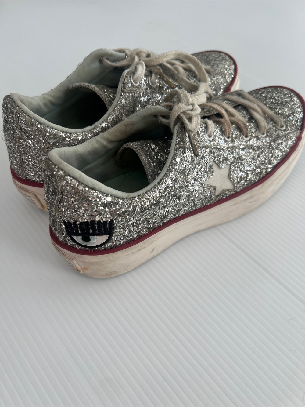 Converse X Chiara Ferragni Glitter Platform Shoes Size 7